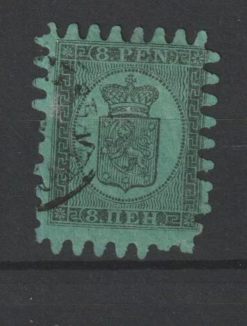 1866 -70 Finlandia Stemma Perf. Serpentina N° 8 Nero Su Verde - Usato Foto Mf942