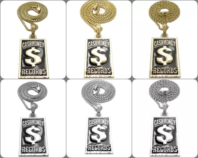 Hip Hop Cash Money $ Record Pendant Box, Cuban, Rope Chain Necklace XZ428