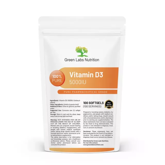 Vitamin D3 5000 IU Softgels Easy Digestible Cholecalciferol