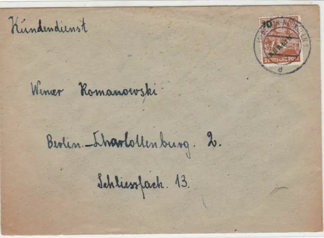 Germany 1949 Berlin Overprint Berlin Neukolln Cancel Stamps Cover Ref 24075