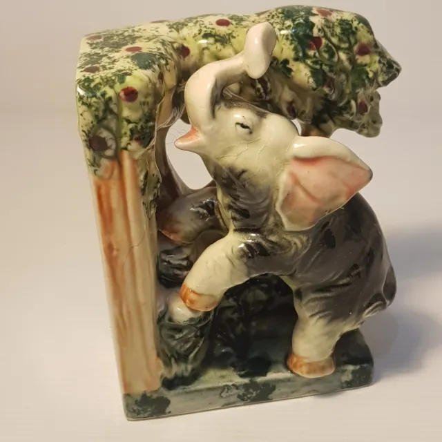 Pottery Elephant bookend Vintage Hand painted Studio art