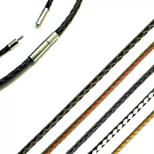 19Cm - 80Cm Leder Halskette Kette Schwarz Braun Lederkette Halsband Geflochtene