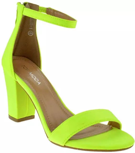 Top Moda Hannah-1 Neon Yellow Ankle Strap High Block Heel Open Toe Heeled Sandal