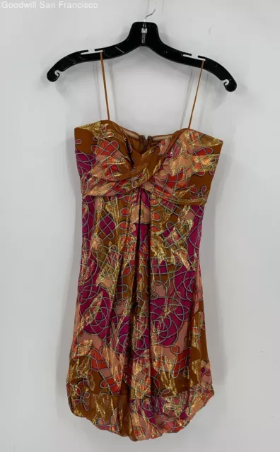Nicole Miller Womens Multicolor Geometric Silk Spaghetti Strap Mini Dress 2