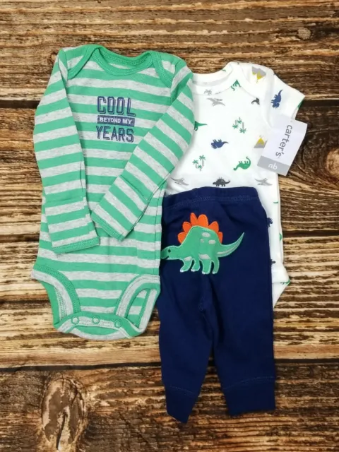 Carter's 3 Piece Baby Boy Outfit Newborn Dinosaur Bodysuit Pants Set NB New