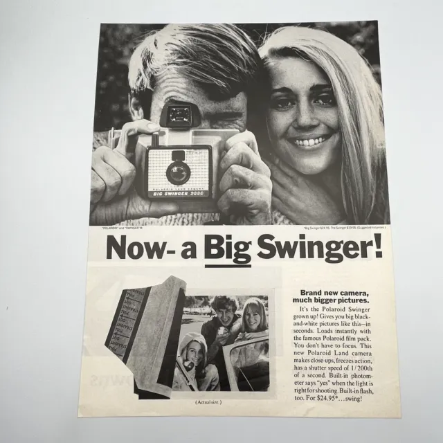 Polaroid Big Swinger 3000 Land Camera 1968 Vintage Print Ad 10.25"x13.5"