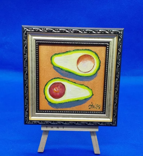 Avocado #1 Fruit Food original small painting for kitchen handmade wall art ooak