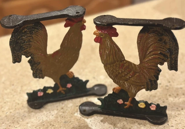 Cast Iron Rooster Shelf Brackets Vintage Pair Of 2 .