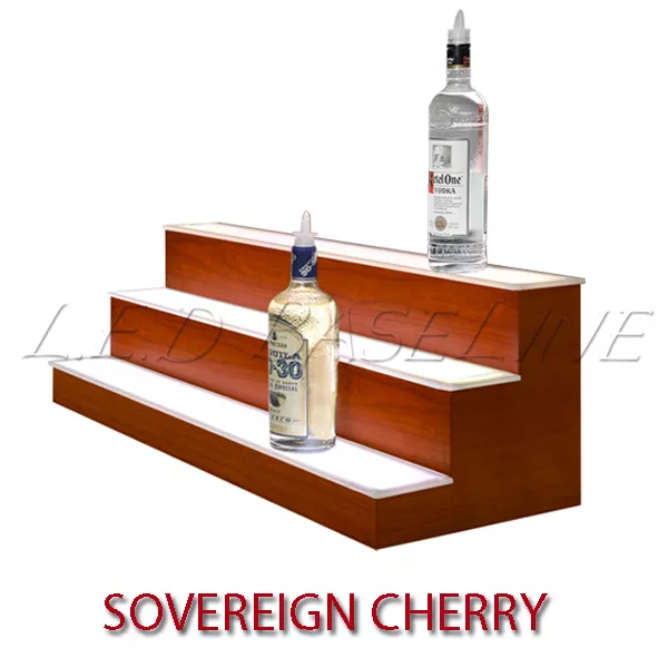 70" 3 Tier LED Lighted  Liquor Display Shelf - Cherry Finish