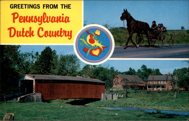 Greetings Pennsylvania Dutch Country ~ covered bridge horse buggy hex sign