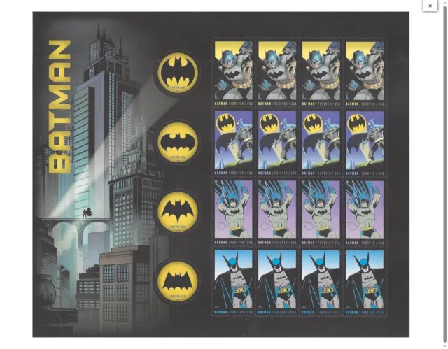 US Scott 4928-31 Batman forever stamp pane of 20 MNH
