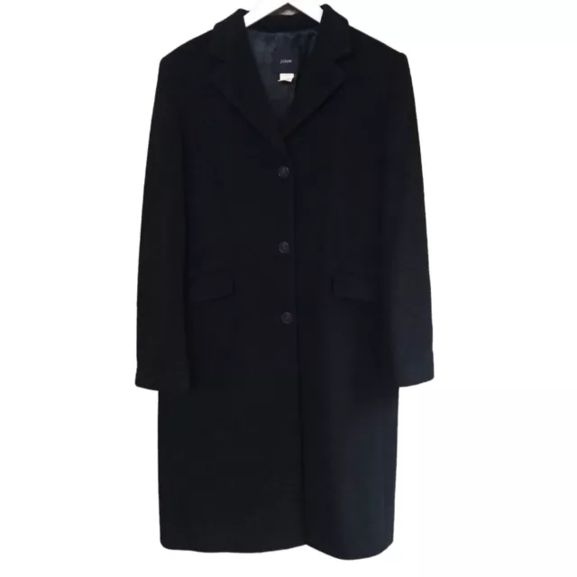 J. Crew Womens Size 12 Black Wool Cashmere Blend Full Length Button Up Over Coat