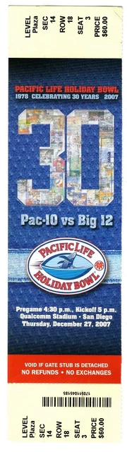 2007 HOLIDAY BOWL Ticket TEXAS LONGHORNS vs ARIZONA STATE SUN DEVILS Colt McCoy