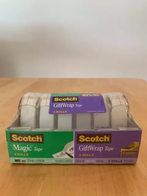Scotch 3M, 3 Magic Tape Invisible & 3 Gift Wrap Jumbo XL 6600" Total 6-pack