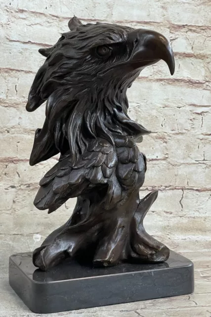 Magnificent Bronze Eagle with Dark Patina on Marble Base by Miguel Lopez