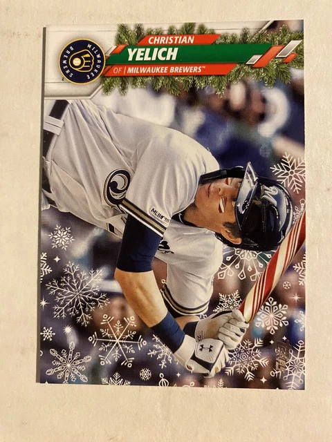 2020 Topps Holiday Rare Photo Variations Christian Yelich #HW155 Candy Cane Bat