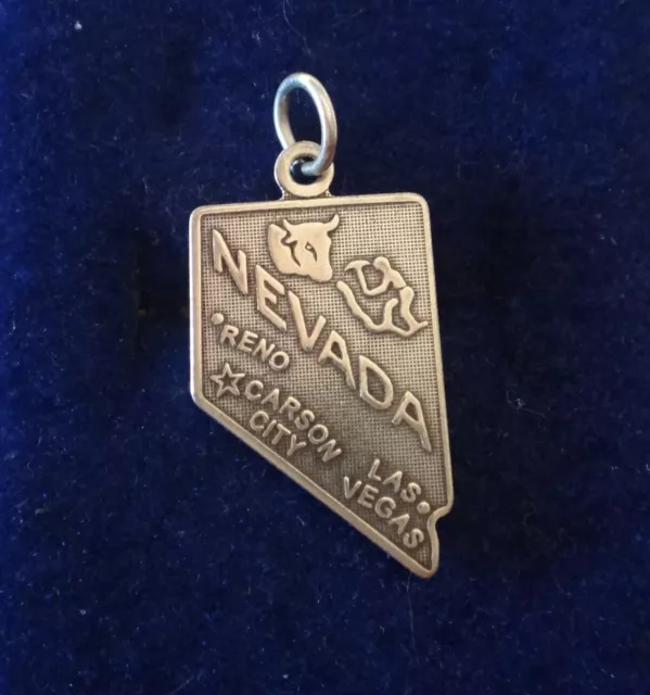 Sterling Silver 24x13mm Nevada State Reno Carson City Las Vegas Charm