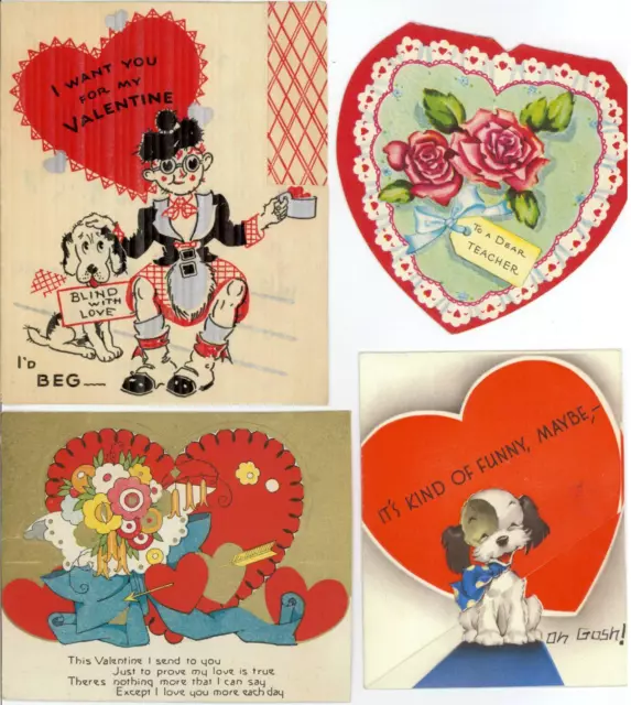 Valentine Valentines Valentine's Day Vintage 1940's USA A-Meri-Card Cards CUTE !