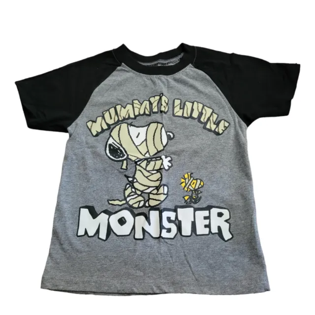 Peanuts Halloween Snoopy Mummys Little Monster Holiday Shirt Gray Black SZ 4T