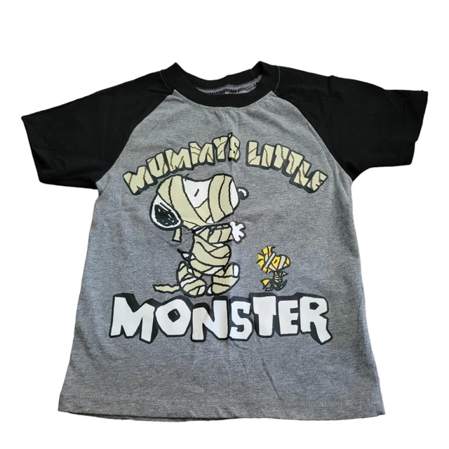 Peanuts Halloween Snoopy Mummys Little Monster Holiday Shirt Gray Black SZ 4T