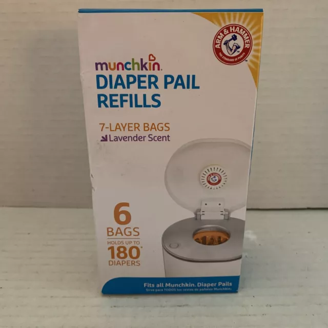 Munchkin Arm & Hammer Diaper Pail Snap, Seal & Toss Refill Bags-6 Count-Lavender