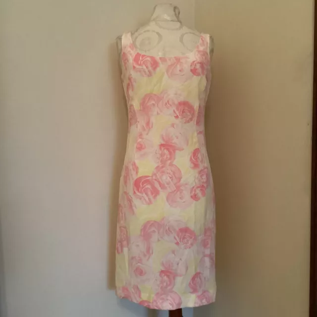 Escada Silk Sleeveless Sheath Dress With Rose Floral Print Size 40