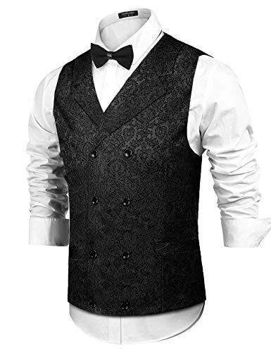 COOFANDY Mens Victorian Vest Steampunk Double Breasted Suit Vest Slim Fit Bro...