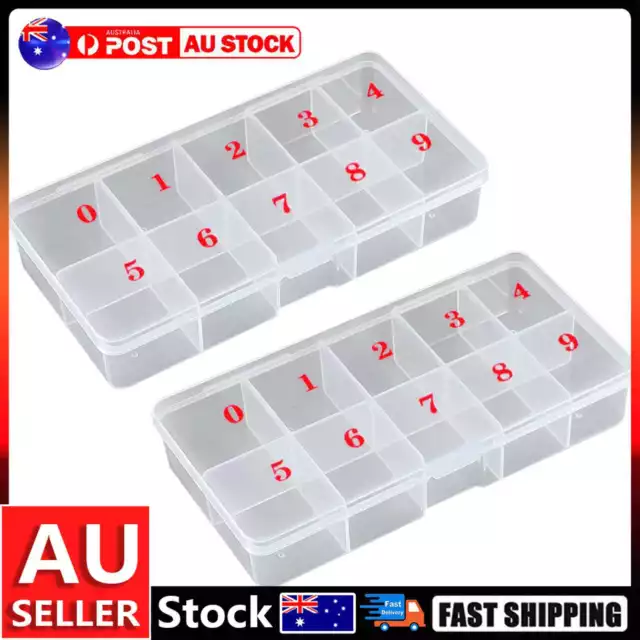 2 Pieces Nail Tip Box Plastic False Nail Art Tips Storage Box with 10 Grid AU