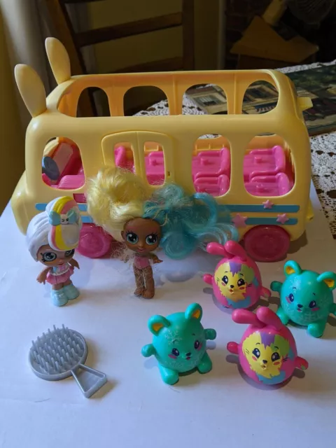 Kindi Kids Minis YELLOW SCHOOL BUS + MINI DOLLS +Pink Green PIKMI POPS Mixed LOT