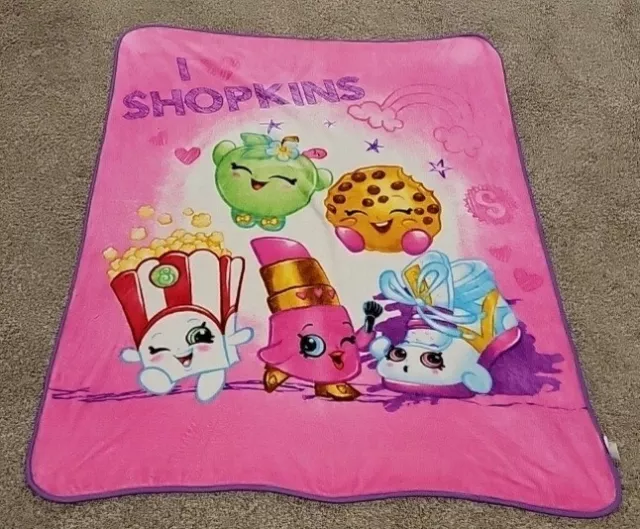 Rare Shopkins Blanket Pink Fleece I Love SPK 60 X 48 Approx Soft CChilds Throw