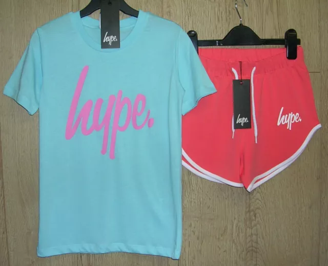 HYPE bnwt Girls Blue Script T-Shirt Top Shorts Outfit Age 9-10 140cm