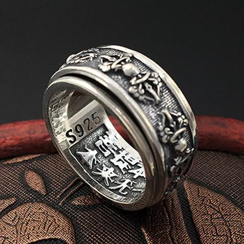Solid 925 Sterling Thai Silver Ring Rotation Vajra Men's Size 7 8 9 10 11