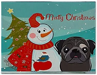 Treasures BB1883PLMT Snowman with Black Pug Fabric Placemat Washable Placemat Di