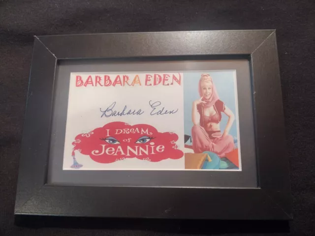 I Dream Of Jeannie (Barbara Eden) Signed 3X5 Photo Card In 5X7 Black Frame