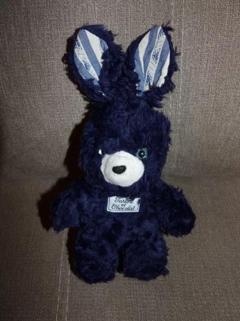 Doudou Peluche Tartine et Chocolat Lapin Bleu Marine et Blanc 19/25 CM
