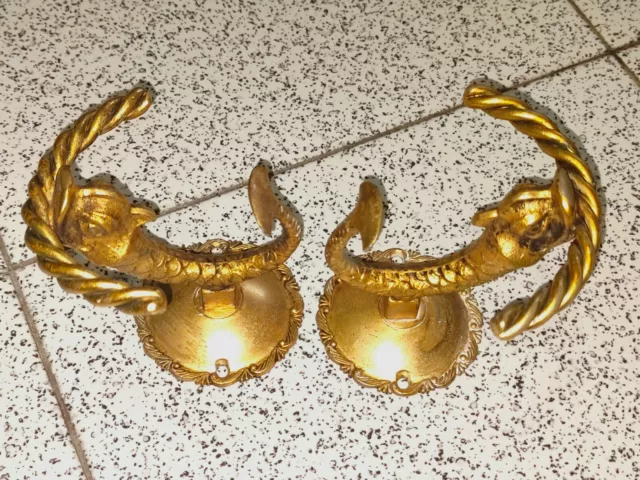 ATTACCAPANNI APPENDIABITI da parete in metallo dorato set 2 pezzi forma pesce