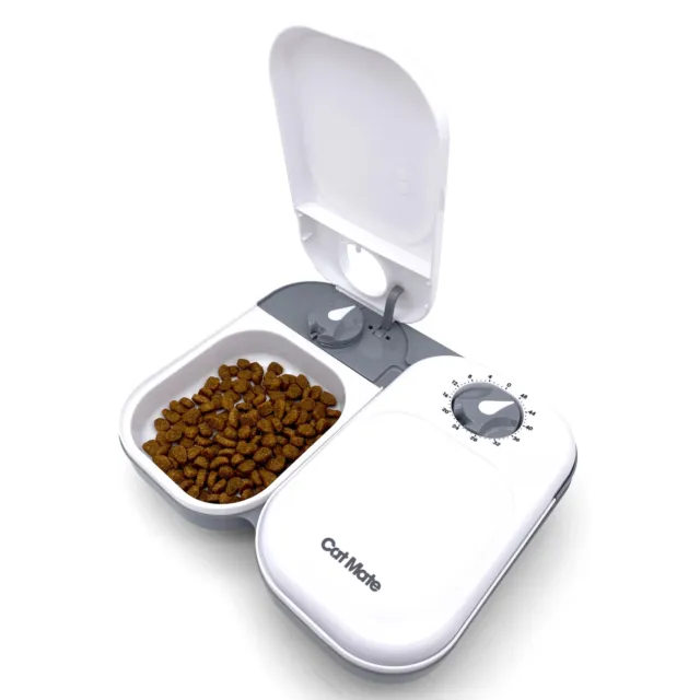 Cat Mate C200 2 Bowl Automatic Cat Feeder with Ice Pack - White Timed Cat Feeder