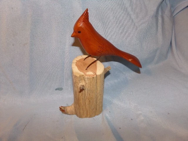 Vintage Hand Carved Wood Cardinal Randy Whaley Folk Art Signed