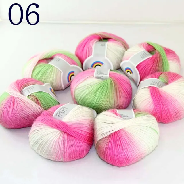 Sale 8ballsX50gr Colorful Rainbow Rug Shawl Cashmere Wool Hand Crochet Yarn 06