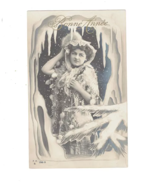 Sd3077  Photo Fantasy Victorian Woman In Frozen Frame New Year Wishes Rppc