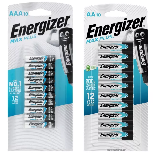 Energizer MAX Plus Alkaline Batteries 10 Pack - Choose Your Size