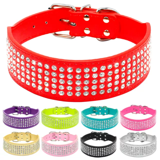 Strass Halsbänder PU Leder Hunde Halsband Bling Haustier Strasshalsband S-XXL