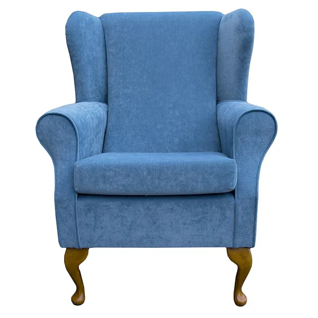 High Wing Back Fireside Chair Pimlico Blue Azure Fabric Armchair Queen Anne