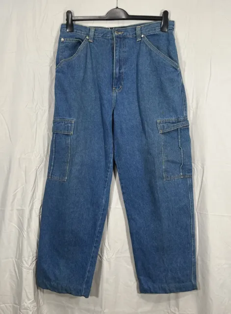 VTG Y2K FUZE Blue DENIM Baggy SKATER Cargo Jeans TAG=36X30 MEASURES=36X28.5