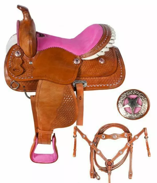New Premium Leather Saddle Western  Pink-Brown Trail Horse For Barrel Racing