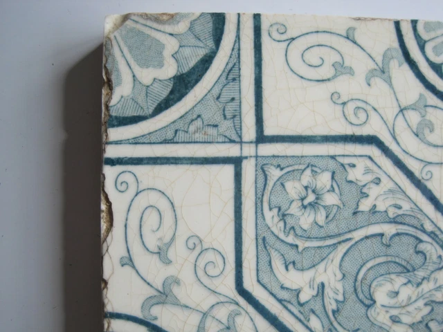 Antique Victorian 6" Aesthetic Blue Transfer Print Tile - T & R Boote C1895 3