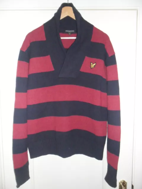 Pull Homme Vintage "Lyle & Scott" - Rayé 100 % Laine D'agneau Taille Xl