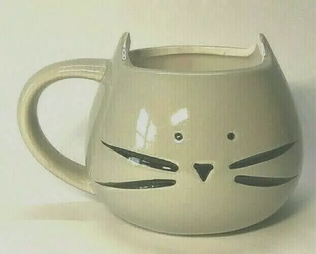 Kitty Cat Coffee Mug Tea Cup Grey by Strawberry Street Black Nose Whiskers Gift