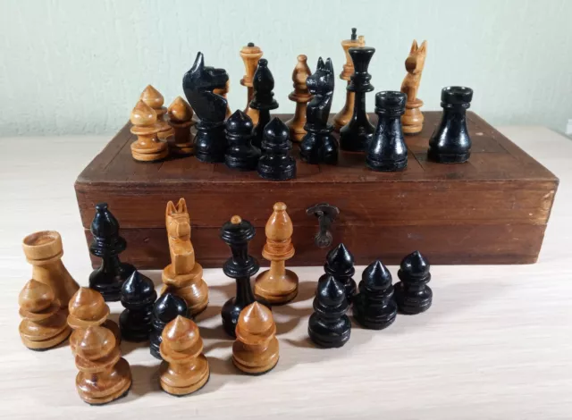 Chess Wooden Small. Rare! Vintage USSR 1950s. Деревянные Шахматы мини. Редкие!