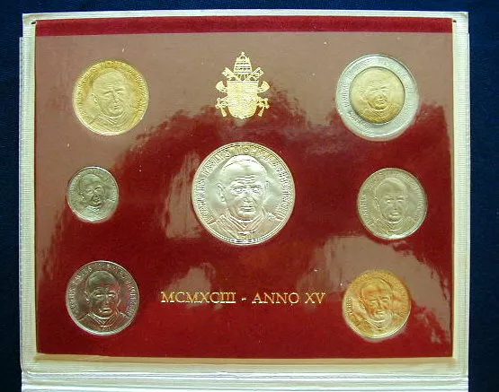 1993 Vatican Italy rare set coins UNC John Paul II in OFFICIAL FOLDER